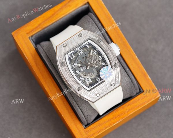 (RM Factory) Copy Richard Mille RM010 Watch With Diamonds White Rubber Band (RM Factory) Copy Richard Mille RM010 Watch With Diamonds White Rubber Band