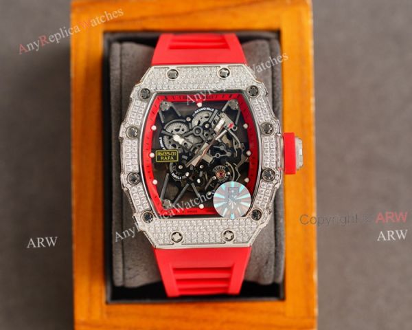 (RM Factory) Clone Richard Mille RM035-01 Orange Rubber Strap Knockoff Watch With Diamonds (RM Factory) Clone Richard Mille RM035-01 Orange Rubber Strap Knockoff Watch With Diamonds