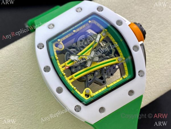 Super Clone Richard Mille Rm 59-01 Yohan Blake Tourbillon Watch White CeramicGreen Rubber Strap Super Clone Richard Mille Rm 59-01 Yohan Blake Tourbillon Watch White CeramicGreen Rubber Strap