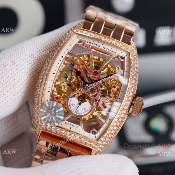 Copy Franck Muller Cintree Curvex Rose Gold Skeleton Dial Watch 43mm Copy Franck Muller Cintree Curvex Rose Gold Skeleton Dial Watch 43mm