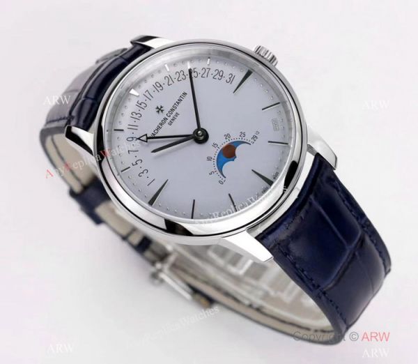 2021 New! Swiss Grade Vacheron Constantin Patrimony Moon and Retrograde Date Watch Blue Leather Strap 2021 New! Swiss Grade Vacheron Constantin Patrimony Moon and Retrograde Date Watch Blue Leather Strap