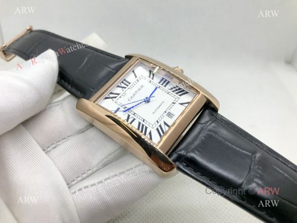 Clone Cartier Tank Automatic Rose Gold White Dial Watch Men Clone Cartier Tank Automatic Rose Gold White Dial Watch Men