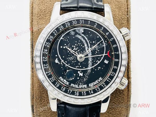 PFF Factory V4 Patek Philippe 6102P Sky Moon Celestial Watch Black Dial Diamond Bezel PFF Factory V4 Patek Philippe 6102P Sky Moon Celestial Watch Black Dial Diamond Bezel