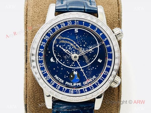 PFF Factory V4 Patek Philippe Sky Moon Celestial Watch Blue Dial Diamond Bezel PFF Factory V4 Patek Philippe Sky Moon Celestial Watch Blue Dial Diamond Bezel