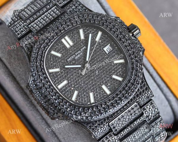 Swiss Grade One Patek Philippe Nautilus Iced Out 9015 Watch Solid Black Swiss Grade One Patek Philippe Nautilus Iced Out 9015 Watch Solid Black