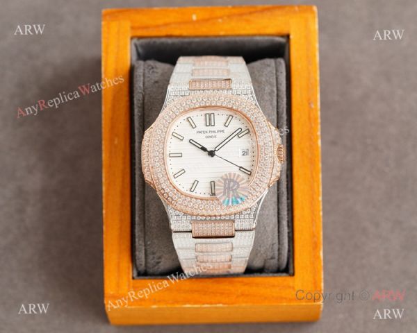 Swiss Replica Iced Out Patek Philippe Nautilus 9015 Ultra-thin Watch 2-Tone Rose Gold Chocolate Dial 40mm Swiss Replica Iced Out Patek Philippe Nautilus 9015 Ultra-thin Watch 2-Tone Rose Gold Chocolate Dial 40mm