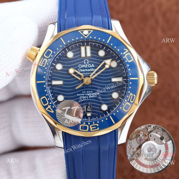 Swiss Quality Copy Omega Seamaster 300m Citizen Watch Two Tone Rose Gold Blue Rubber Strap Swiss Quality Copy Omega Seamaster 300m Citizen Watch Two Tone Rose Gold Blue Rubber Strap