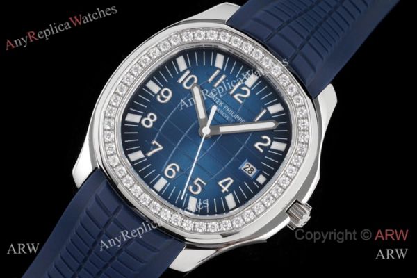 Swiss Quality Replica Patek Philippe Aquanaut 8215 Watch Diamond Bezel Blue Rubber Strap Swiss Quality Replica Patek Philippe Aquanaut 8215 Watch Diamond Bezel Blue Rubber Strap