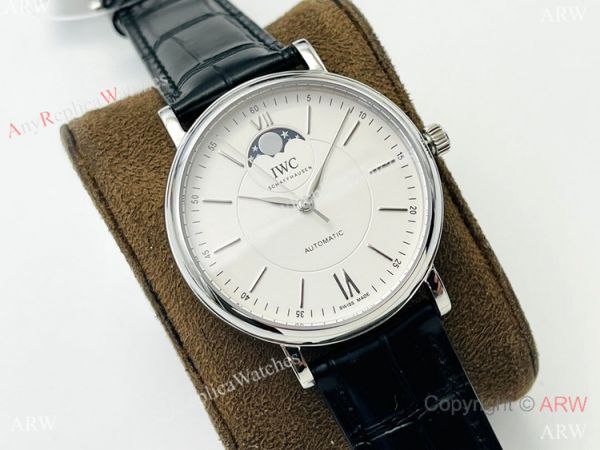 Swiss Replica IWC Portofino Moon watch IWS Factory Cal 35800 Watch Black Leather Strap Swiss Replica IWC Portofino Moon watch IWS Factory Cal 35800 Watch Black Leather Strap