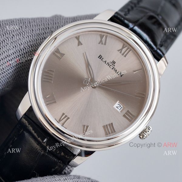 Fake Blancpain Villeret Gray Face 40MM Watch With Roman Markers Leather Band Fake Blancpain Villeret Gray Face 40MM Watch With Roman Markers Leather Band