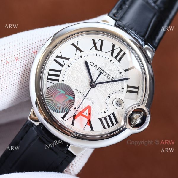 Copy Balloon Blue Cartier SS Silver Face Watch with Black Leather Strap Copy Balloon Blue Cartier SS Silver Face Watch with Black Leather Strap