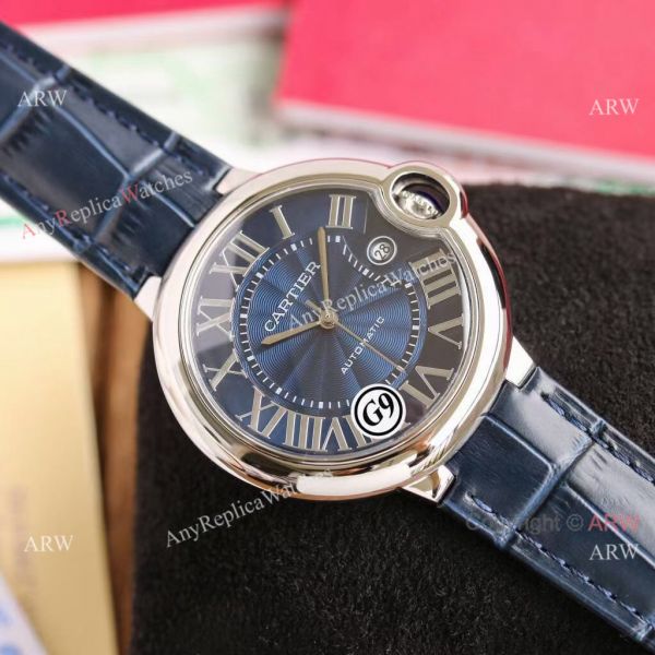 Fake Balloon Blue Cartier V6 Blue Dial Watch with Blue Leather Strap Fake Balloon Blue Cartier V6 Blue Dial Watch with Blue Leather Strap