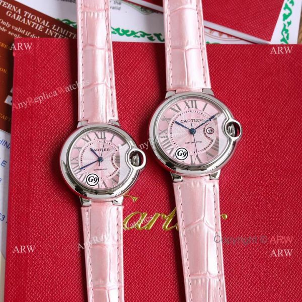 Copy Balloon Blue Cartier Wave Pink Dial V6 Watch with Pink Leather Strap Copy Balloon Blue Cartier Wave Pink Dial V6 Watch with Pink Leather Strap
