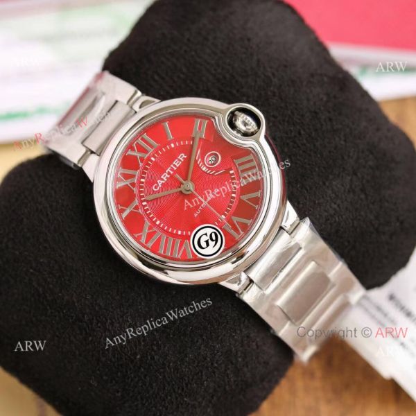 Copy Balloon Blue Cartier Polished SS Case Stainless Steel Strap Red Dial Watch Copy Balloon Blue Cartier Polished SS Case Stainless Steel Strap Red Dial Watch