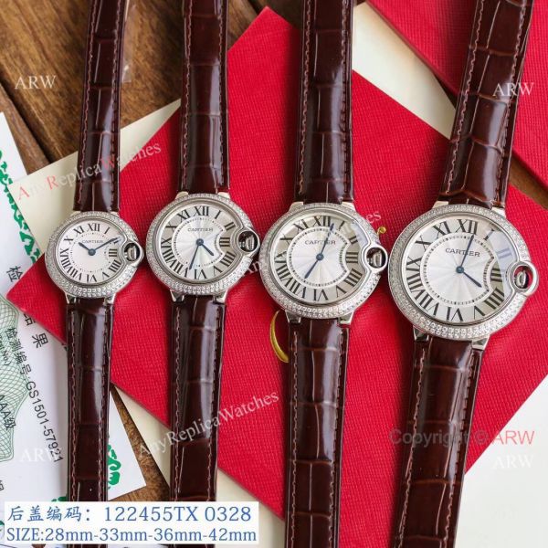 Replica V6 Cartier Balloon Blue Diamond Bezel White Face Watch Brown Leather Strap Replica V6 Cartier Balloon Blue Diamond Bezel White Face Watch Brown Leather Strap