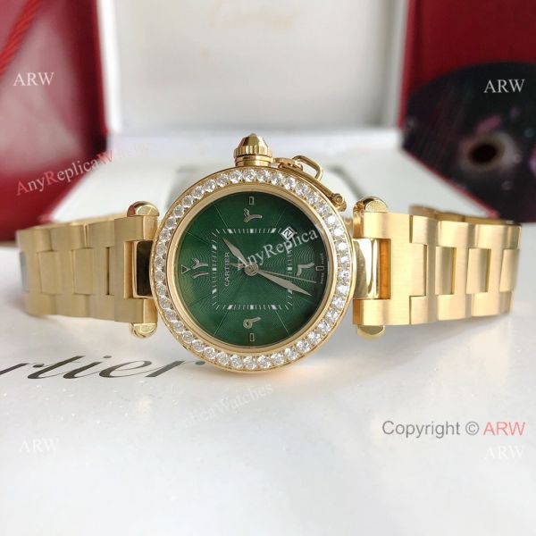 Replica Cartier Pasha Diamond Bezel Deep Green Dial Gold Watch With Arabic Markers Replica Cartier Pasha Diamond Bezel Deep Green Dial Gold Watch With Arabic Markers