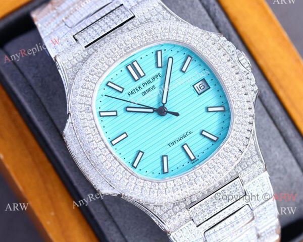 Iced Out Patek Philippe Nautilus Baby-Blue limited edition Watch for 170th anniversary Iced Out Patek Philippe Nautilus Baby-Blue limited edition Watch for 170th anniversary