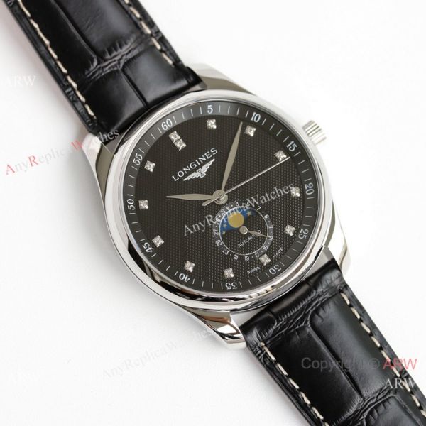 (GF) Swiss Grade Longines Moon phase Master Watch Black Leather Strap (GF) Swiss Grade Longines Moon phase Master Watch Black Leather Strap
