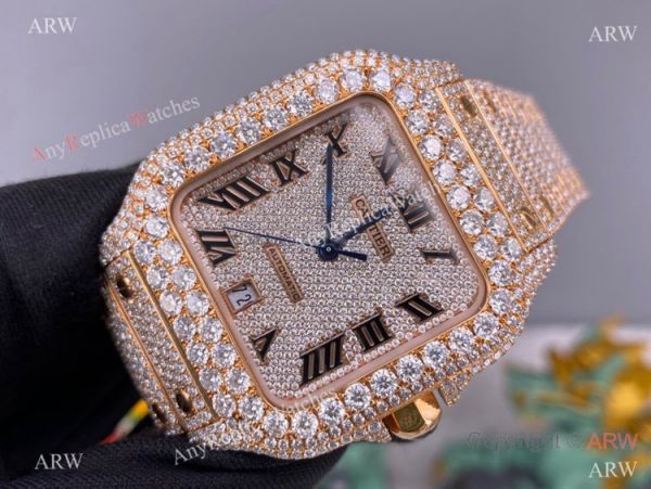BV Factory Cartier Santos de Watch Iced Out Rose Gold Case BV Factory Cartier Santos de Watch Iced Out Rose Gold Case