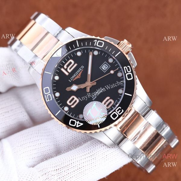 Swiss Quality Longines Hydroconquest Automatic 2-Tone Rose Gold Ceramic Bezel Rubber Strap 41mm Swiss Quality Longines Hydroconquest Automatic 2-Tone Rose Gold Ceramic Bezel Rubber Strap 41mm