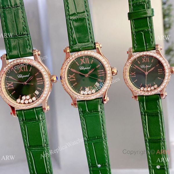 Copy Chopard Happy Sport Quartz Watch Rose Gold Olive Green Face Copy Chopard Happy Sport Quartz Watch Rose Gold Olive Green Face