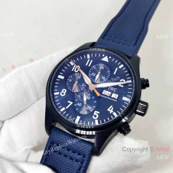 New Copy IWC Pilots Automatic Watch Orange Hand Blue Leather Strap New Copy IWC Pilots Automatic Watch Orange Hand Blue Leather Strap