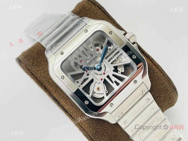 V8 Factory Super Clone Cartier Skeleton Santos Swiss Ronda4S20 Watch Stainless Steel Case V8 Factory Super Clone Cartier Skeleton Santos Swiss Ronda4S20 Watch Stainless Steel Case