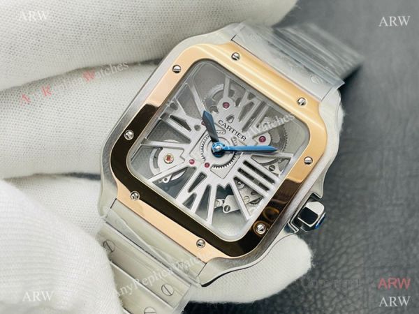 V8 Factory Super Clone Cartier Skeleton Santos Swiss Ronda4S20 Watch Two Tone Rose Gold V8 Factory Super Clone Cartier Skeleton Santos Swiss Ronda4S20 Watch Two Tone Rose Gold