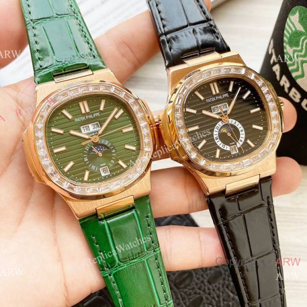 Clone Patek Philippe Annual Calendar Nautilus Watch Brown Leather Strap Diamond Bezel Clone Patek Philippe Annual Calendar Nautilus Watch Brown Leather Strap Diamond Bezel