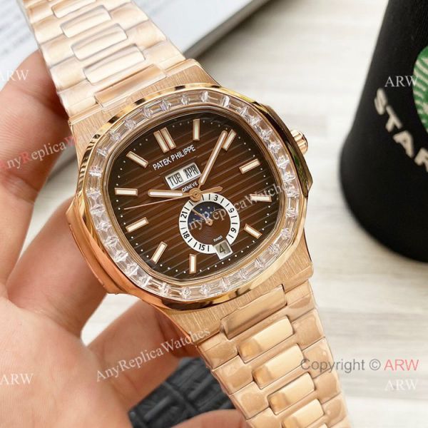 Clone Patek Philippe Nautilus Annual Calendar 42 Watches Rose Gold Diamond Bezel Clone Patek Philippe Nautilus Annual Calendar 42 Watches Rose Gold Diamond Bezel