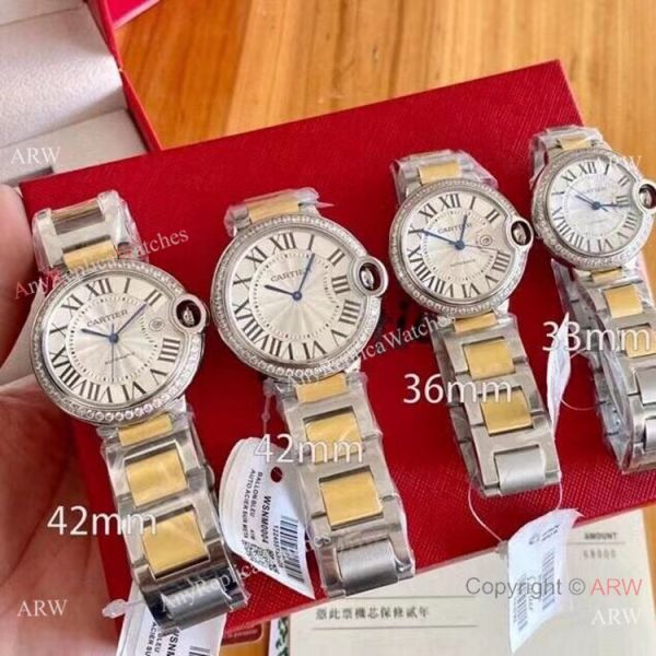 Copy Cartier Ballon Bleu Couple Watches Two Tone Diamond Automatic Movement Copy Cartier Ballon Bleu Couple Watches Two Tone Diamond Automatic Movement