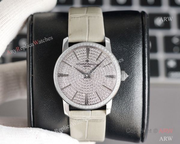 NEW! Swiss Grade Copy Vacheron Constantin Traditionnelle Ultra-Thin 33mm Watch Iced Out Silver NEW! Swiss Grade Copy Vacheron Constantin Traditionnelle Ultra-Thin 33mm Watch Iced Out Silver