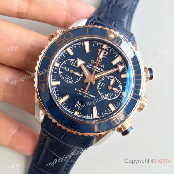 (OM)New Copy Swiss Omega Seamaster 9900 Watch Rose Gold Blue Leather (OM)New Copy Swiss Omega Seamaster 9900 Watch Rose Gold Blue Leather