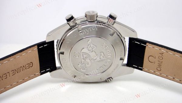 Replica Omega Watch: Omega Seamaster Knockoff Co-Axial Black Chronograph Leather Strap Replica Omega Watch: Omega Seamaster Knockoff Co-Axial Black Chronograph Leather Strap