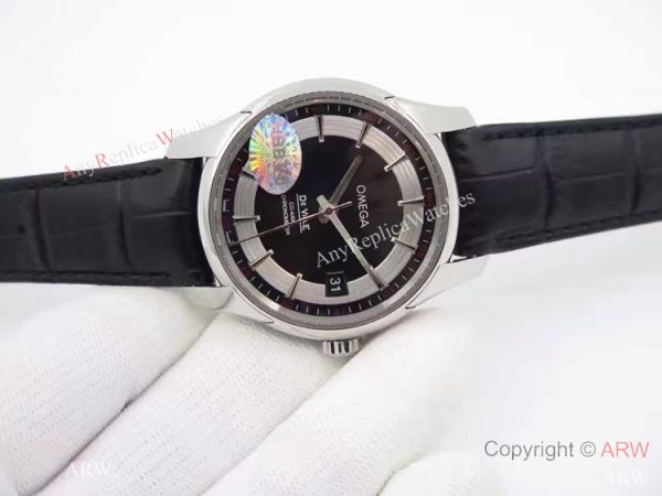 Swiss Omega De Ville Fake SS Black Leather Watch 8500 Movement Swiss Omega De Ville Fake SS Black Leather Watch 8500 Movement