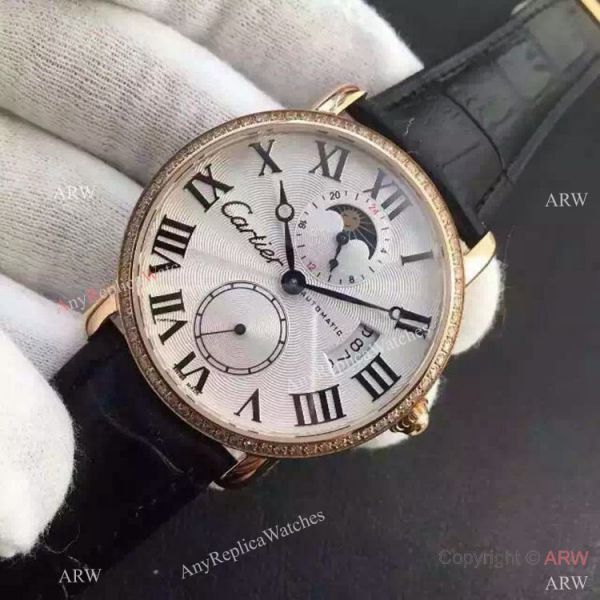 Copy Swiss Cartier Louis Moon Phase Watch Rose Gold Diamond Bezel Copy Swiss Cartier Louis Moon Phase Watch Rose Gold Diamond Bezel