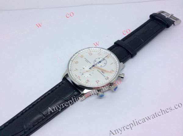 IWC Schaffhausen SS White Face Rose Gold Number Black Leather Replica Watch IWC Schaffhausen SS White Face Rose Gold Number Black Leather Replica Watch