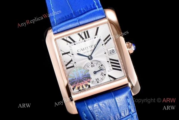 Swiss Grade Cartier Tank MC Automatic watch Rose Gold Blue Leather Strap Swiss Grade Cartier Tank MC Automatic watch Rose Gold Blue Leather Strap
