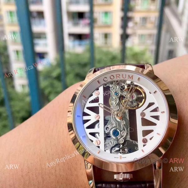 Corum Skeleton Golden Bridge Rose Gold Black Leather Strap Watch Corum Skeleton Golden Bridge Rose Gold Black Leather Strap Watch