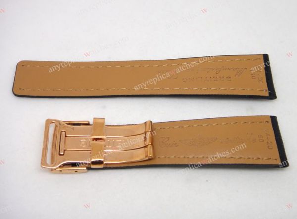 24mm Breitling Replica Watch Bands / Black Real Leather Rose Gold Clasp 24mm Breitling Replica Watch Bands / Black Real Leather Rose Gold Clasp