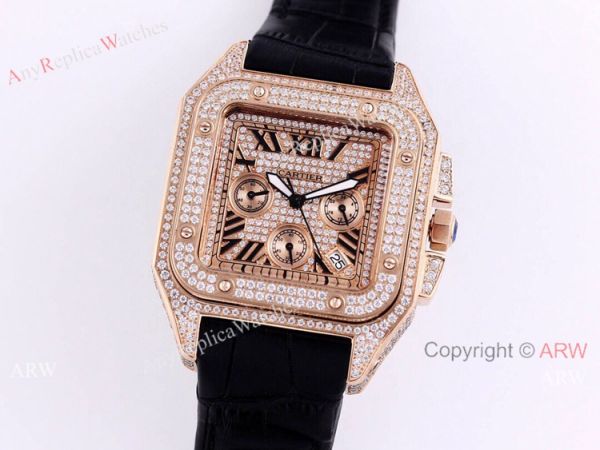 Knockoff Cartier Santos Chronograph Watch Rose Gold Diamond 45mm Knockoff Cartier Santos Chronograph Watch Rose Gold Diamond 45mm