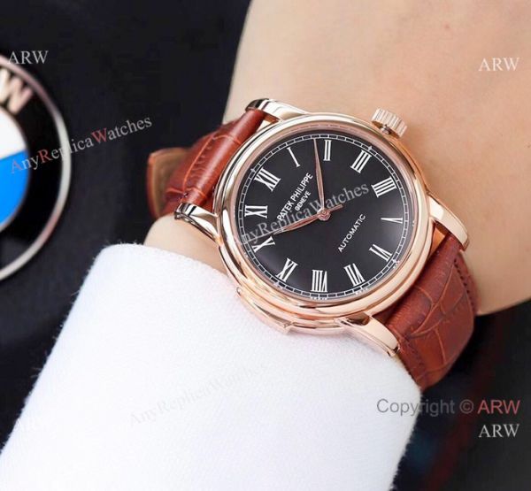 Clone Patek Philippe Calatrava Rose Gold Black Roman watch Simple Style Clone Patek Philippe Calatrava Rose Gold Black Roman watch Simple Style