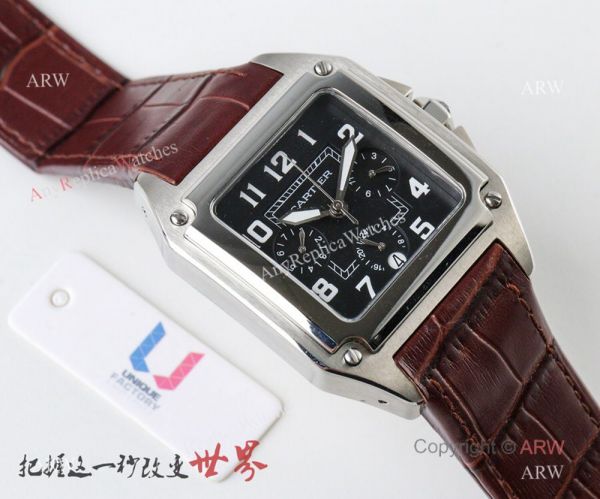 Swiss Grade Replica Cartier Santos 9100 Black Leather Watch Swiss Grade Replica Cartier Santos 9100 Black Leather Watch