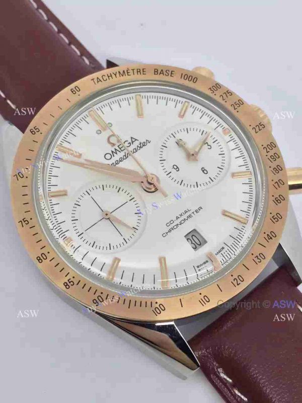 Copy Swiss Omega Speedmaster Chronograph Watch Rose Gold Leather Strap Copy Swiss Omega Speedmaster Chronograph Watch Rose Gold Leather Strap