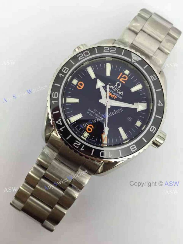 Knockoff Swiss Omega Seamaster GMT Watch Black Face / Orange Arabic Knockoff Swiss Omega Seamaster GMT Watch Black Face / Orange Arabic