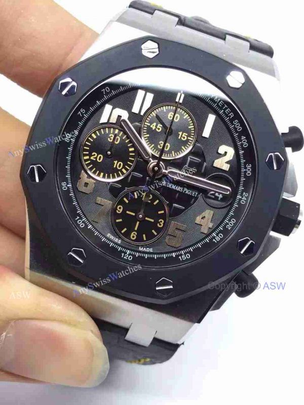 Fake Audemars Piguet Chronograph Swiss Grade Black Leather watch Fake Audemars Piguet Chronograph Swiss Grade Black Leather watch