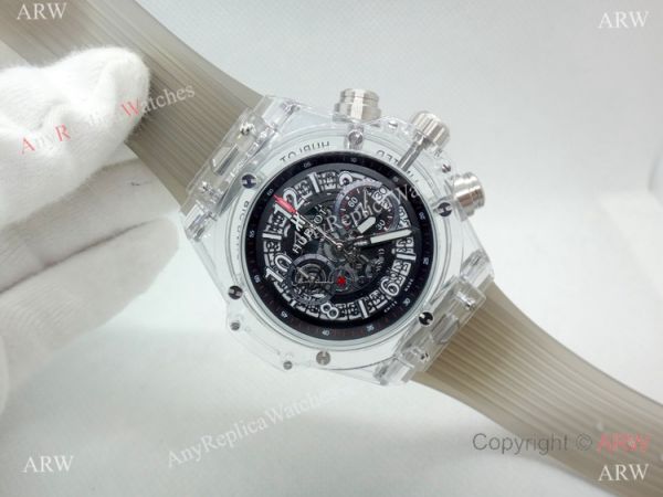 Best Quality Big Bang Unico Sapphire Hublot Clear Watch Gray Rubber Strap Best Quality Big Bang Unico Sapphire Hublot Clear Watch Gray Rubber Strap