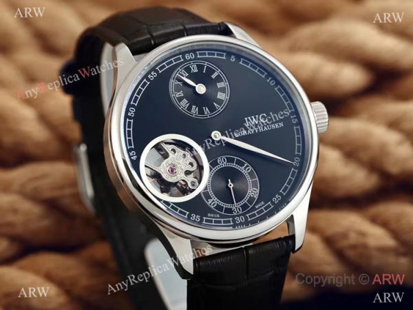 High Quality Replica IWC Tourbillon Portuguese SS Black Leather Watch High Quality Replica IWC Tourbillon Portuguese SS Black Leather Watch