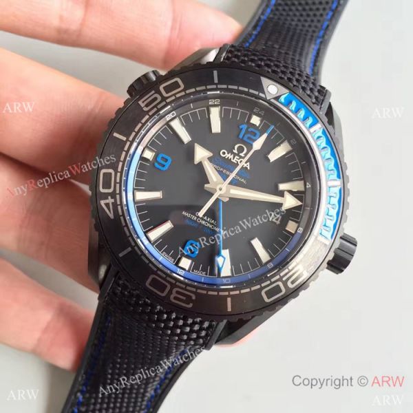 Swiss Replica Omega Seamaster Planet Ocean Deep Black GMT Ceramic Blue Watch Swiss Replica Omega Seamaster Planet Ocean Deep Black GMT Ceramic Blue Watch