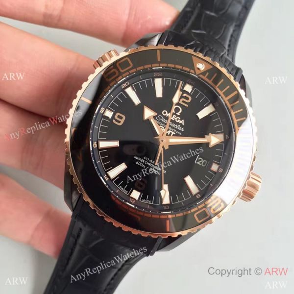 Swiss Replica Omega Seamaster Planet Ocean Deep Black GMT Ceramic Rose Gold Watch Swiss Replica Omega Seamaster Planet Ocean Deep Black GMT Ceramic Rose Gold Watch